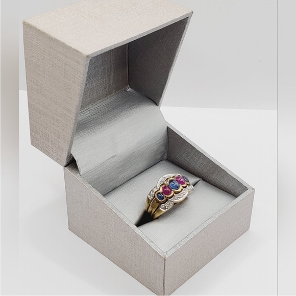 Genuine Oval Blue & Pink Cabochon Sapphire 14k gold / 925 Sterling Silver Ring - Picture 8 of 8